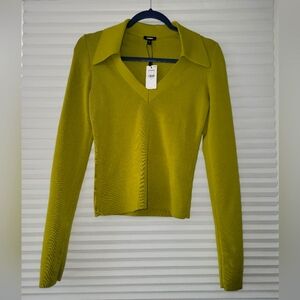 Express Silky Soft Fitted V-Neck Polo Sweater S